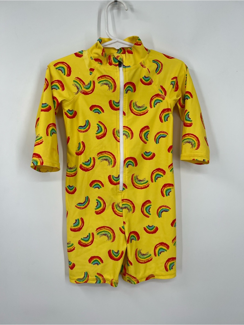LL Bean Yellow Rainbow Print Long Sleeve Rashguard Swimsuit Girls 2T